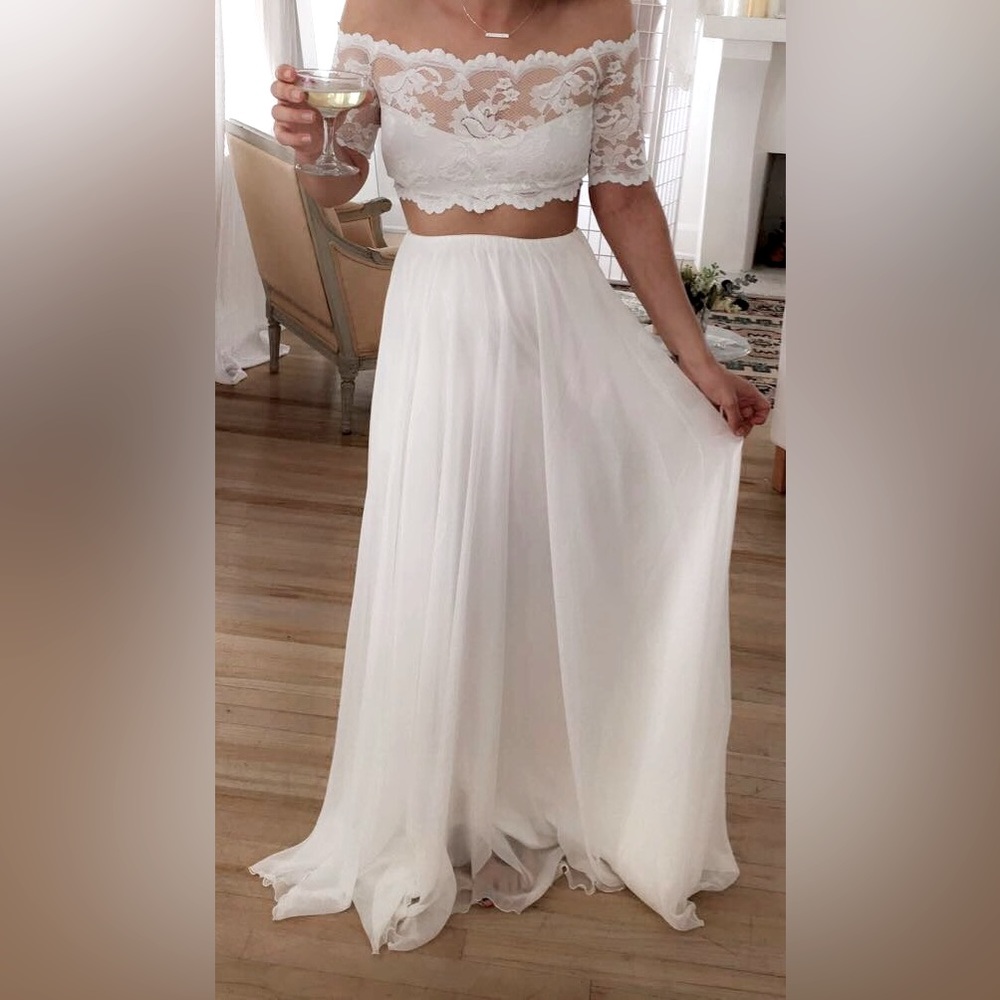 Grace Loves Lace Wedding Dress Bridal Separates Chiffon Skirt & Lace Top, Small